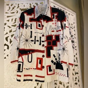Vintage Abstract Art to Wear Embroidered Button Jacket Medium | Kitschy Modern